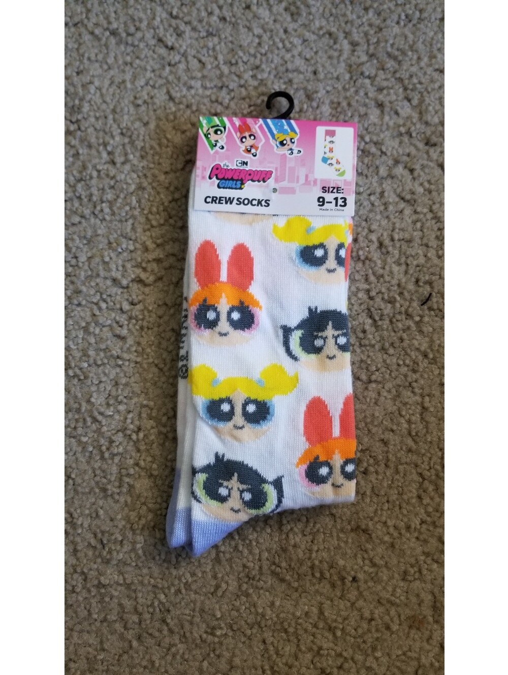 Cartoon Network Powerpuff Girls Crew Socks - White, Yellow, Red, Black, Blue